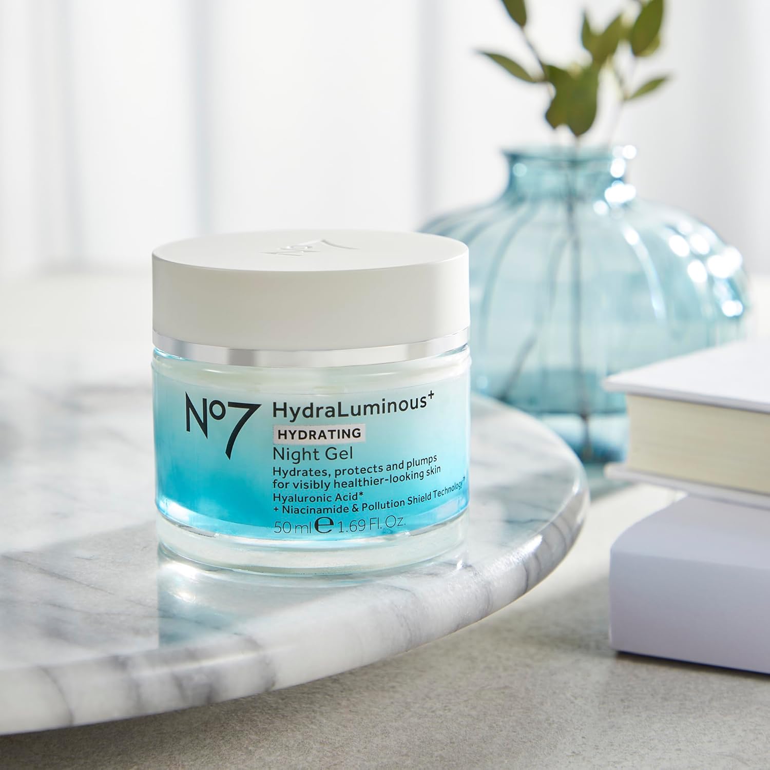 No7 HydraLuminous+ Hydrating Night Gel Moisturizer - Hyaluronic Acid and Vitamin B3 Niacinamide Face Moisturizer to Hydrate, Protect & Refresh Skin - Supports Skin Barrier Repair (1.69 Fl Oz)